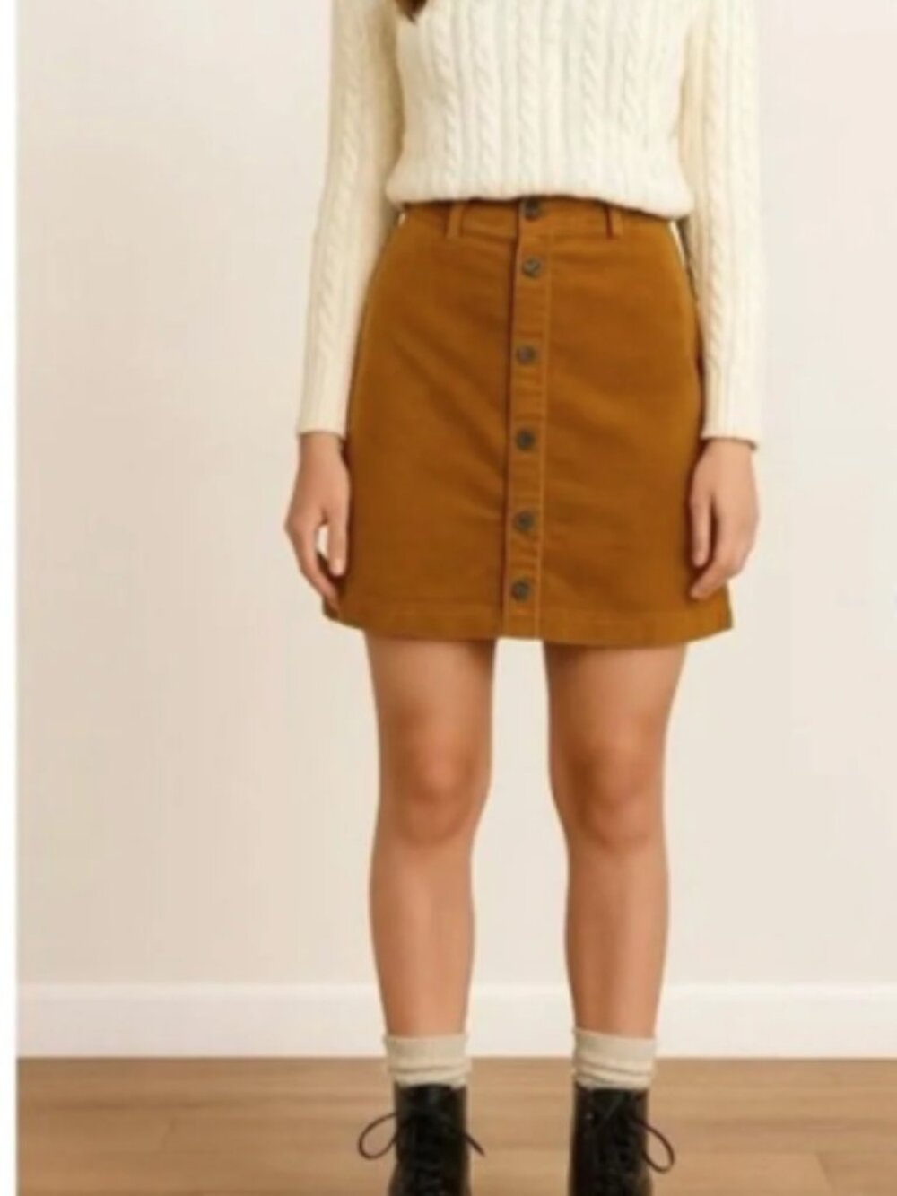 J.Crew Corduroy Button Front Mini Skirt Golden Brandy Mustard Brown 4